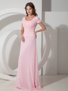 Baby Pink Scoop Neck Chiffon Beading Mother of the Bride Dress