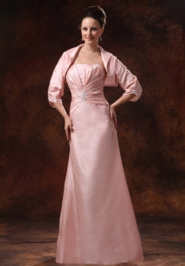Baby Pink Mother Of The Bride Dress with Jacket Ruch and Appliques
