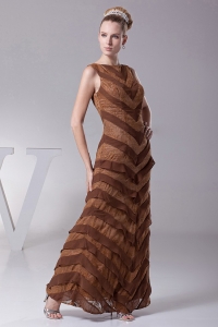 Bateau Designer Mother of The Bride Dress Chocolate Brown Layers