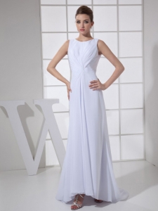 Bateau White For Chiffon Wedding Dress With Brush Train