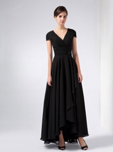 Black V-neck Ankle-length Chiffon Sequins Moms dress