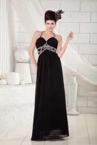 Black Empire Pageant Evening Dress with Straps and Beading