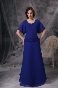 A-line Chiffon Mother Of The Bride Dress Royal Blue with Sleeves
