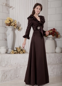 V-neck Brown A-line Beading Mother of the Bride Dress
