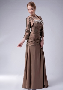 Brown ruched Taffeta Appliques Mother Bride Dress with Jacket