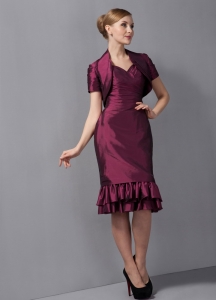 Burgundy Taffeta Ruched layers Mother Of The Bride Dress