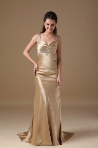 Beading Pageant Evening Dress with Straps and Brush Train
