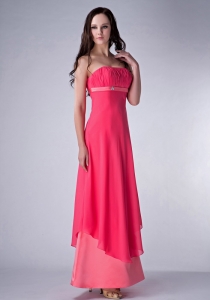 Coral Red and Watermenlon Ankle-length Ruched Bridesmaid dresses