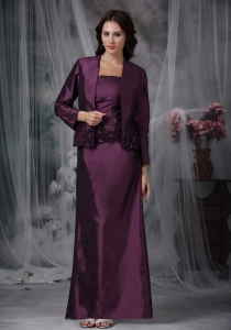 Dark Purple Mother Of The Bride Dress with Taffeta Appliques