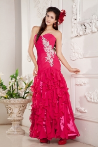Hot Pink Sweetheart Prom Pageant Dress Empire Appliques Ruffles