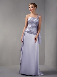 One Shoulder Mother of The Bride Dress Brush Train Lilac Appliques