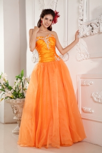 Orange Sweetheart Prom Pageant Dress Floor-length Appliques