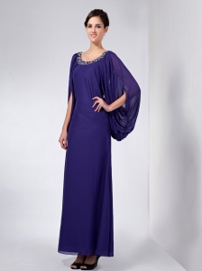 Ankle-length Purple Mother Of The Bride Dress Scoop with Sleeves