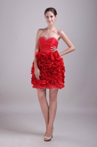 Red Sweetheart Ruffles Nightclub/Cocktail Dress with Beading
