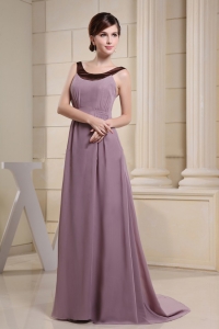 Elagant Scoop Prom Dress With Light Purple and Brush Train