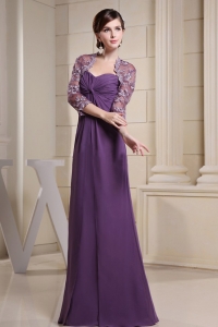 Ruched Purple Chiffon and Floor-length Moms Dress