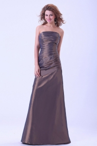 Simple Brown Prom Dress Strapless A-line Taffeta Floor-length