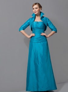 Teal Strapless Mother Of The Bride Dress Floor-length Taffeta Ruch