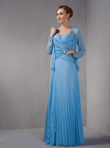 Light Sky Blue Mother of The Bride Dress Straps Pleats and Ruching