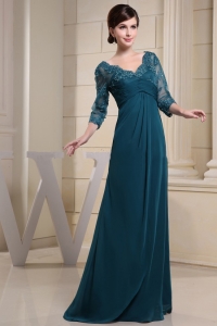 V-neck and 3/4 Sleeves For Teal Mothe Dress With Lace
