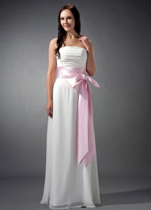 White and Baby Pink Strapless Ruched Bridesmaid dresses