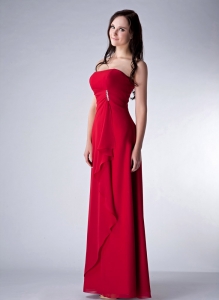 Wine Red Strapless Chiffon Floor-length Bridesmaid dresses