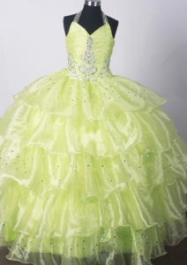 2013 Yellow Green Little Girls Dresses With Beading Ruffle