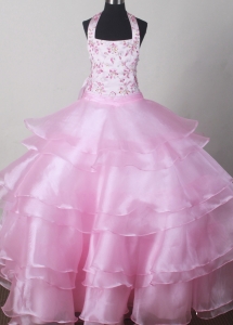 Beautiful Halter Top Little Girl Pageant Dresses Embroidered