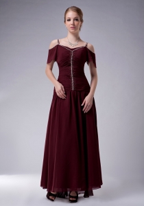 Chiffon Beading Burgundy Mother Of The Groon Dress Ankle-length