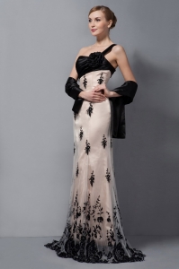Champagne and Black Lace Mother Dresses for Wedding One Shoulder