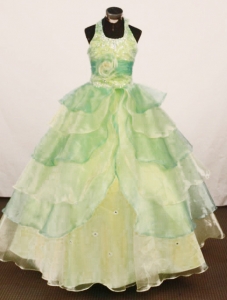 Cheap Multi-color Little Girl Pageant Dress Halter Ball Gown