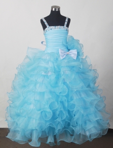 Beading Bow Little Girl Pageant Dresses Ruffled Layers