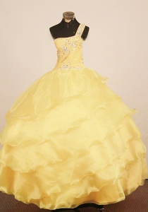 Custom Made Little Girl Pageant Dress One Shulder Yellow