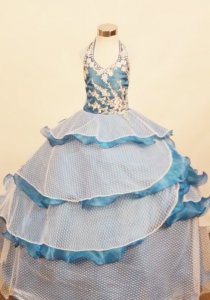 Ruffled Layers Little Girl Pageant Dress Halter Appliques