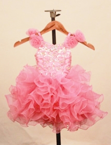 Elegant Ruffles Watermelon Little Girl Pageant Dress Scoop