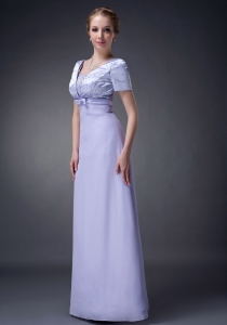 Short Sleeves Beaded Mother Of The Bride Dress Lilac Chiffon