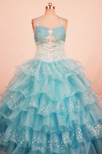 Little Girl Pageant Gowns Aqua Blue Ruffled Layers Beading