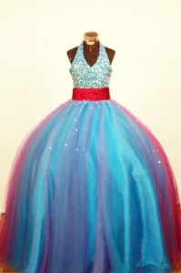 Multi-color Halter Little Girl Pageant Dress Beading Ball Gown