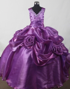 Purple Beading Hand Made Flowers Little Girl Pageant Dresses