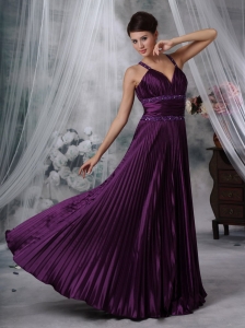Beaded Sheath Prom Dress Straps Floor-length in Purple