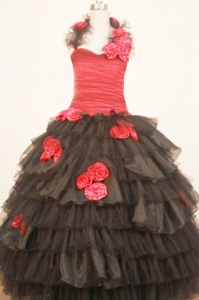 Ruffled Layeres Black and Red Little Girl Pageant Dresses
