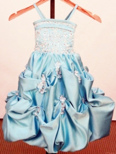 Baby Blue Little Girl Pageant Dresses Beading Appliques