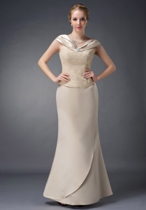Champagne Lace Beading Mother of the Bride Dress V-neck