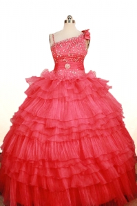 Coral Red Asymmetrical Little Girl Pageant Dress Customize