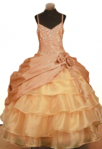 Ruffled Layers Little Girl Pageant Gown Dresses Straps Beading