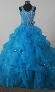 Beading Pick-ups Little Girl Pageant Dress Aqua Blue Scoop