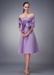 Lavender Strapless Bridesmaid dresses Tea-length Satin