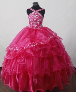 Hot Pink ittle Girl Pageant Dresses With Straps and Beading