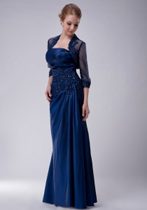 Navy Blue Appliques Ruched Mother of The Bride Dress