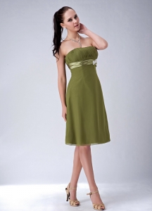 Knee-length Strapless Olive Birdesmaid Dresses Chiffon